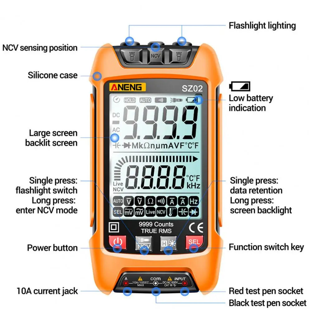 

Smart Multimeter 1 Set Durable Backlight Data Hold Digital Current Multimeter Voltage Digital Multimeter for Industry