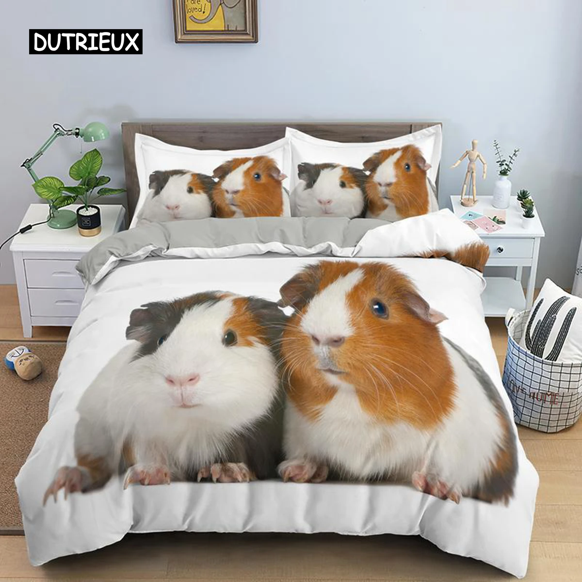 

Guinea Pig Bedding Set Cute Mouse 3D Duvet Cover Animal Comforter Cover for Kids Boys Girls Teen Soft Twin Polyester Quilt Cover