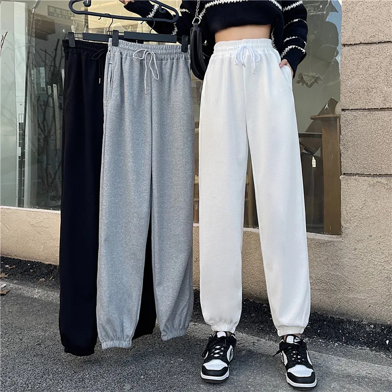 

Spring New Casual Women Pants Straight Loose Drawstring Fashion White Grey Black Baggy Sweatpants Female Trousers Streetwear
