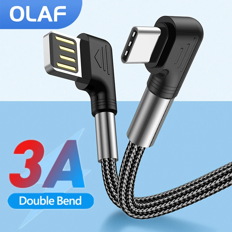 

USB Type C Double 90 Degree USB C Cable Fast Charge 3A Type C Cable For Samsung Huawei Xiaomi Snyc Charging Data USBC Cable