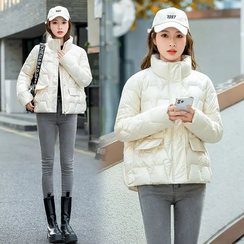 2023 New Women Jacket Winter Glossy Parka Coat Loose Basic Zipper Cotton Padded Female Parkas Thickening Jackets Outwear A05