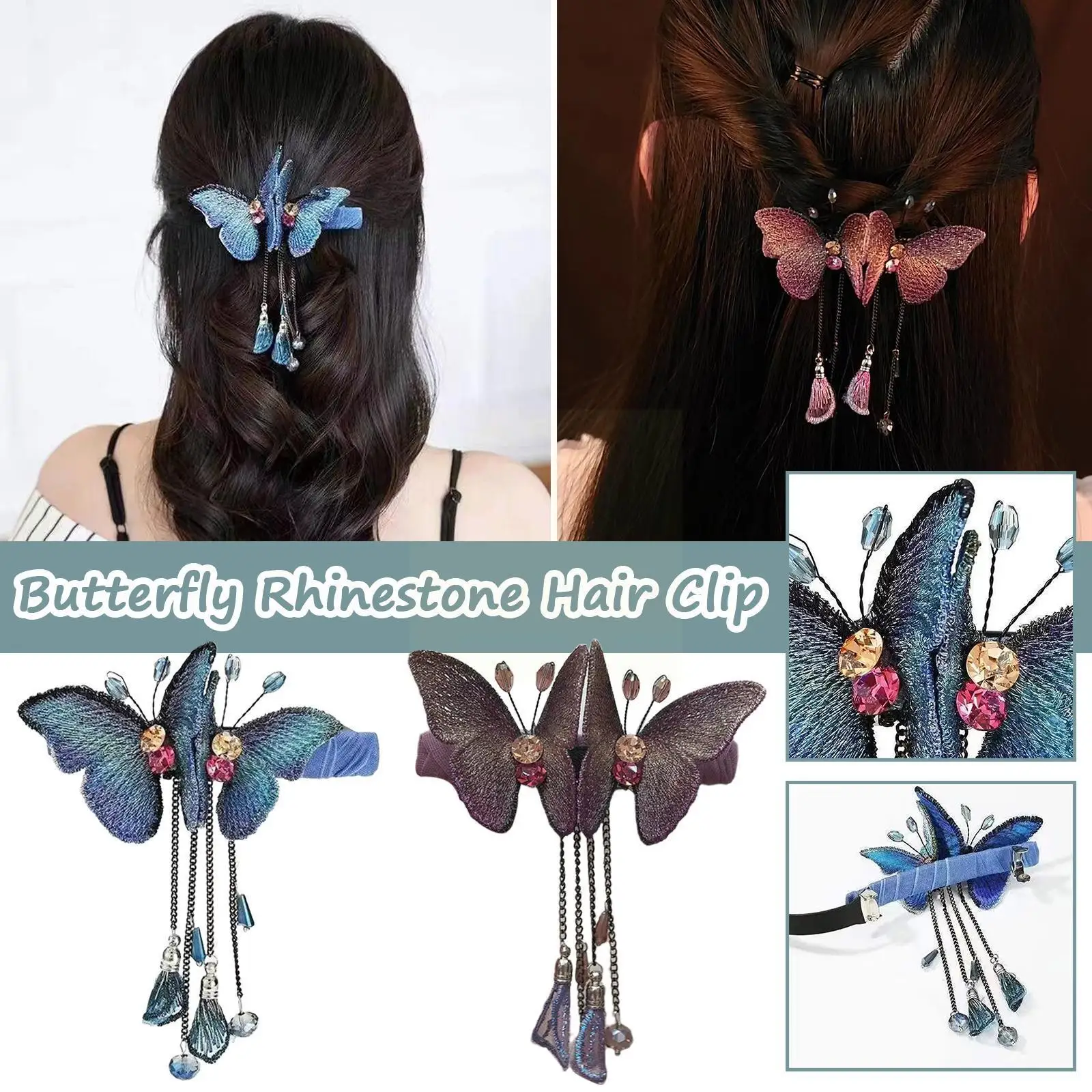 

Стразы заколки для волос с бабочками и кисточками Подвески с кристаллами-шпильки аксессуары для волос заколки для волос с бантом V9R0