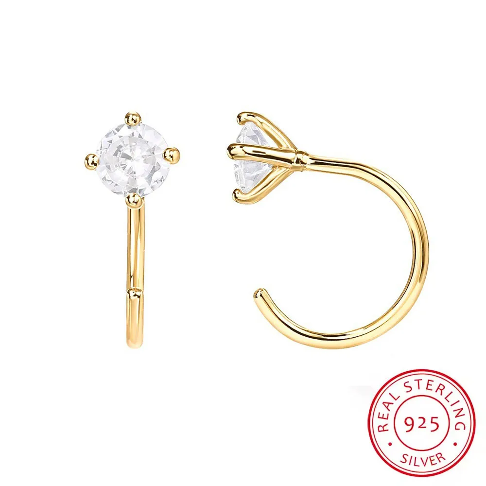 CMON KSTAR 925 серебряные серьги-гвоздики C-образной формы с четырьмя когтями одинарные