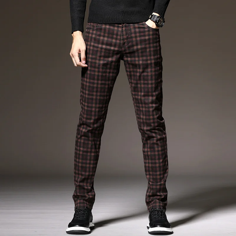

Black Beige Summer Plaid Korea Style Regular Fit Office Suit Pants Formal Dress Trousers For Men Wendding