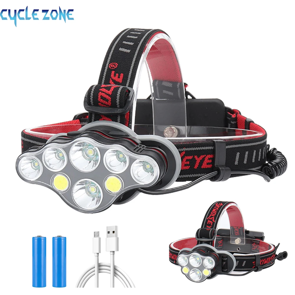 

USB Rechargeable Headlamp 18650 Battery 8 LED Lanterns 8 Modes Head Torch Waterproof Camping Hunting Hiking Lamp T6 COB Headlamp