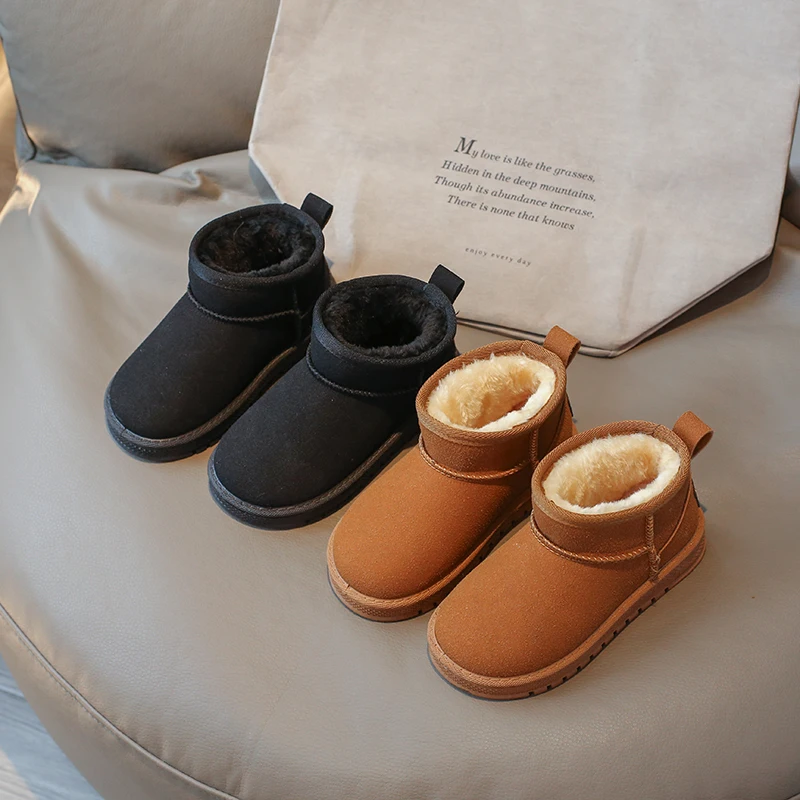 Коричневые/черные детские ботинки с теплым нескользящим износостойким и удобным