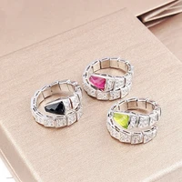designer collection luxury women lady inlaid colored cubic zircon single circle snake snakelike plated gold color ring