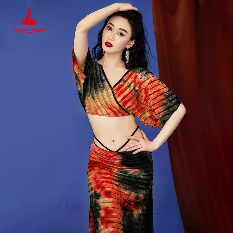 Костюм для танца живота женский бархатный костюм с топом коротким рукавом и