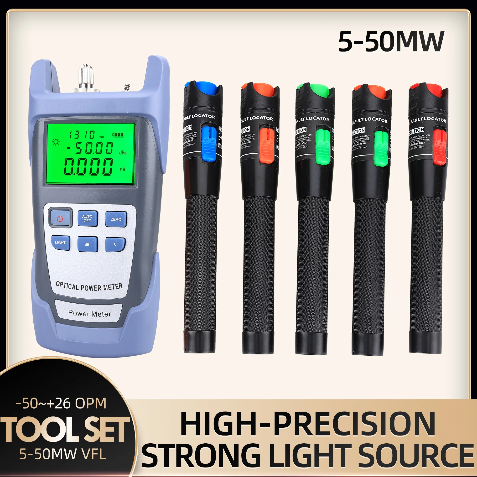 FTTH Engineering Dedicated Fiber Optic Power Meter 50~+26dbm FC/SC Connector and 5-50mw Visual Fault Location Cable Tester