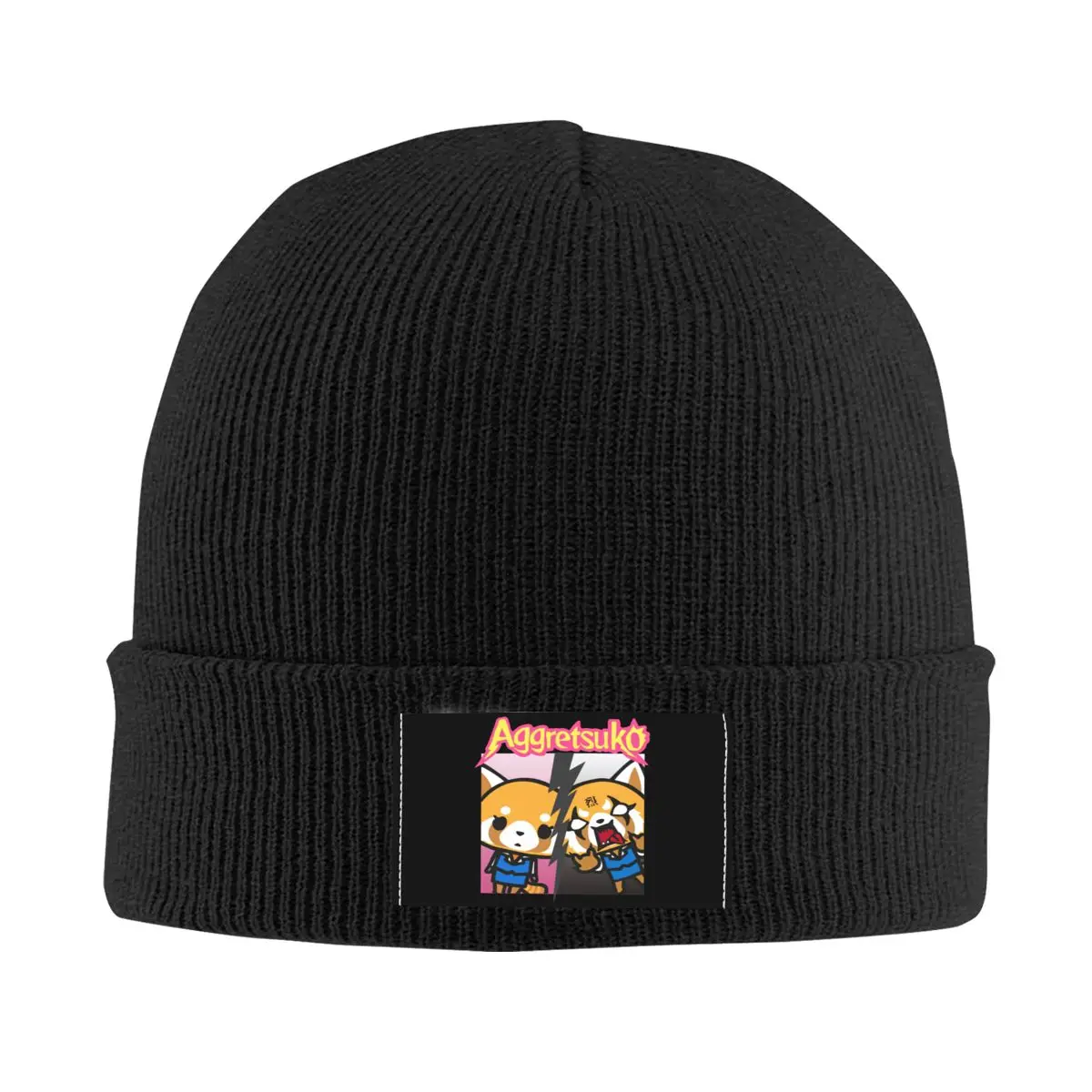 

The Two Faces Of Aggretsuko Retsuko Knitted Hat Beanie Autumn Winter Hats Warm Hip Hop Anime Panda Death Metal Cap Men Women