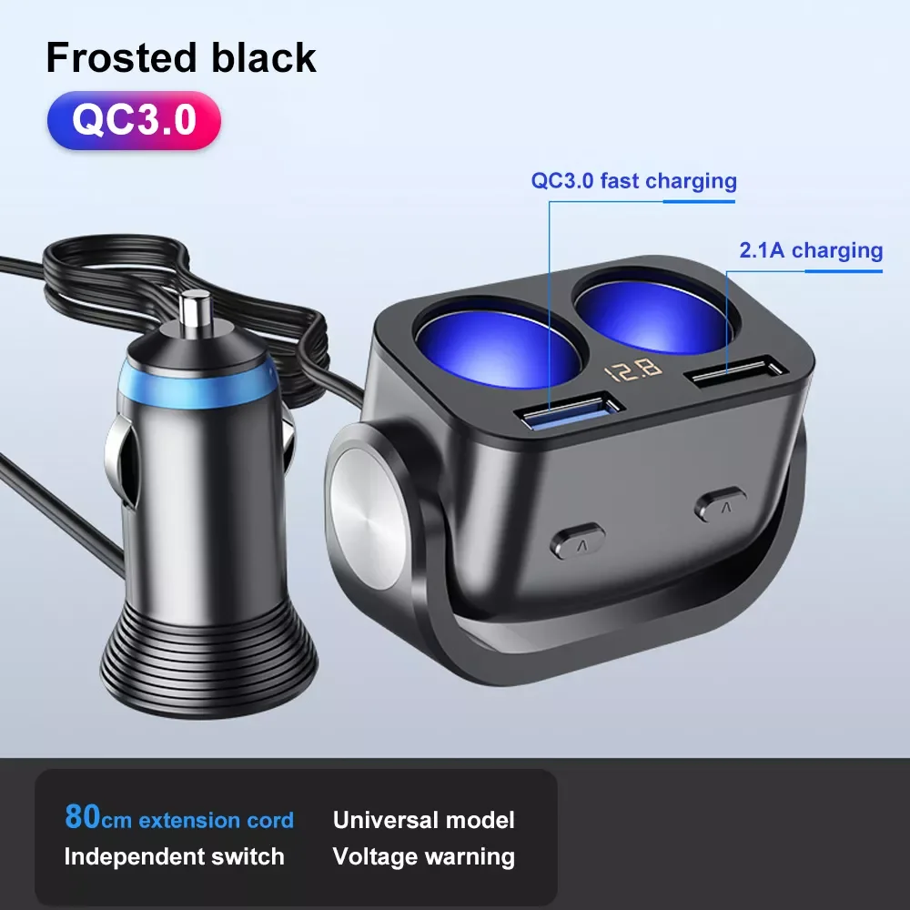 

Cigarette Lighter Socket Splitter QC 3.0 Quick Charger Dual USB Charge 12V Auto Cigarette Lighter Sockets Power Adapter Plug