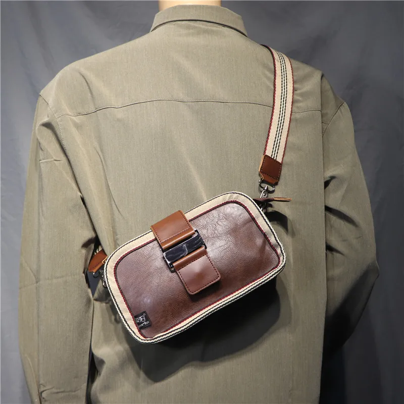 

Винтажная мужская сумка через плечо в стиле хип-хоп, новинка 2021, маленькая модная однотонная сумка через плечо с пряжкой, кожаная уличная мужская сумка