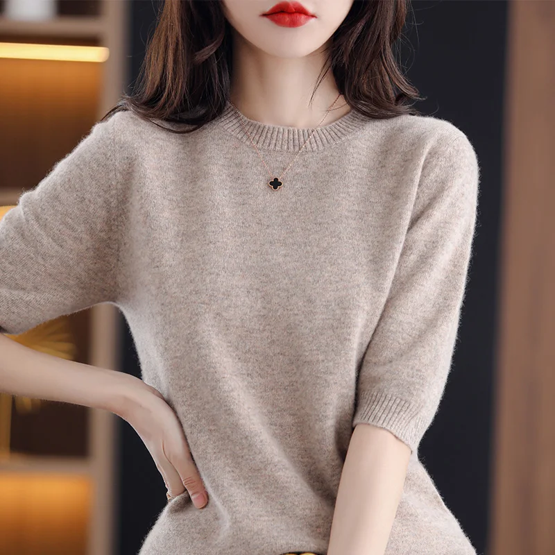 Мягкий изысканный кашемировый Женский однотонный с круглым вырезом и коротким