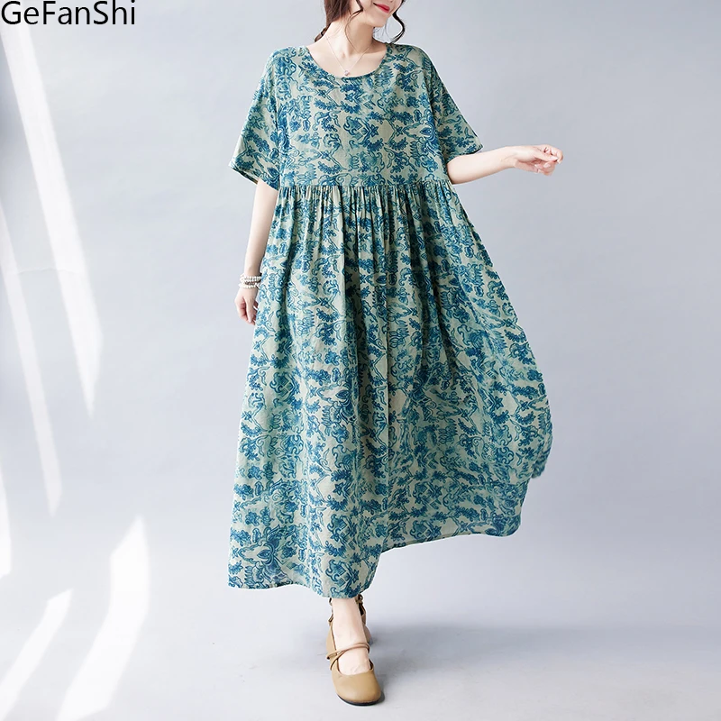 

Платье женское с коротким рукавом, модное повседневное свободное праздничное элегантное мягкое платье оверсайз с богемным принтом, лето