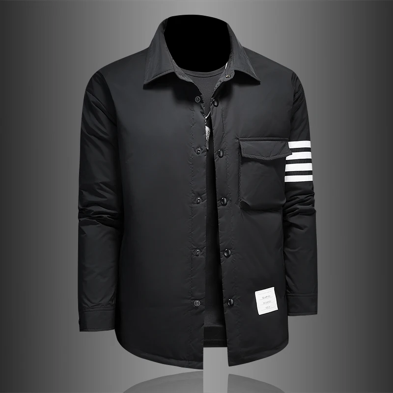 Ozhouzhan Down jacket Men's Clothing 2024 Winter New Trend Plus size White Duck Down Shirt Collar Casual Stripe Outerwear