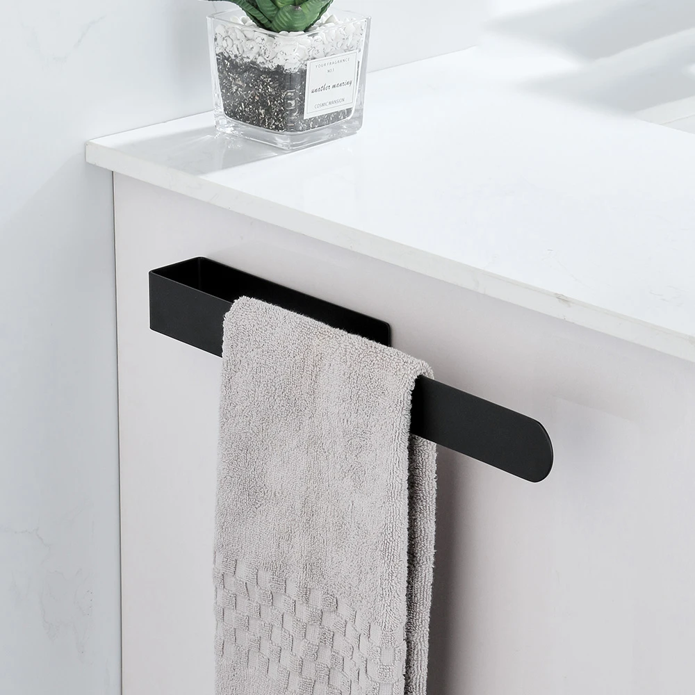 

Stainless Steel Towel Storage Holder Punch Free Black Towel Rack Towel Hanger Bathroom Paper Holder