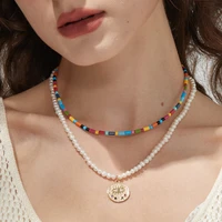 new simple enamel choker necklace women fashion pearl beads stand necklace for women girl party beach travel trendy jewelry