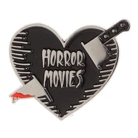 horror movies black silver heart brooch metal badge lapel pin jacket jeans fashion jewelry accessories gift