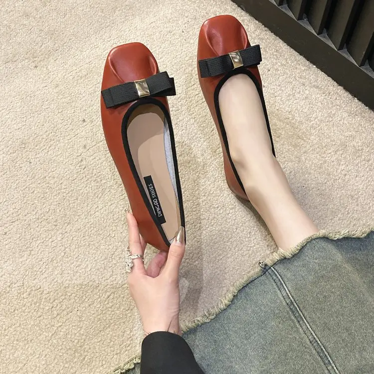 

Light Cut Simple Fashion Flat Women's Shoes Square Top Women's Luxury Fashion Party Shoes Slip In The Shoe Bow Decoration 2023