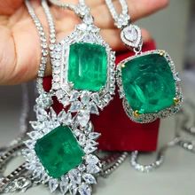 KQDANCE Lab Large Square Emerald Gem Diamond Paraiba Tourmaline Green Pendants For Tennis Chain Necklaces With Big Stone Jewelry 