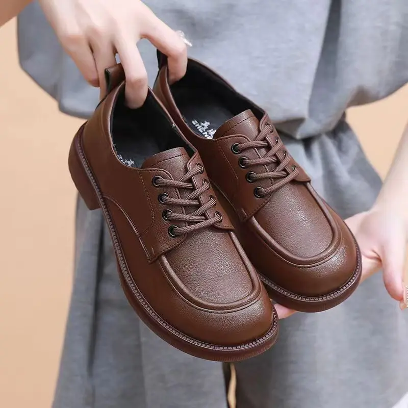 

Women's Round Toe Retro Sneakers 2023 Autumn Lace-up British Style Platform Shoes Ladies Chunky Loafers Pumps Zapatos De Mujer