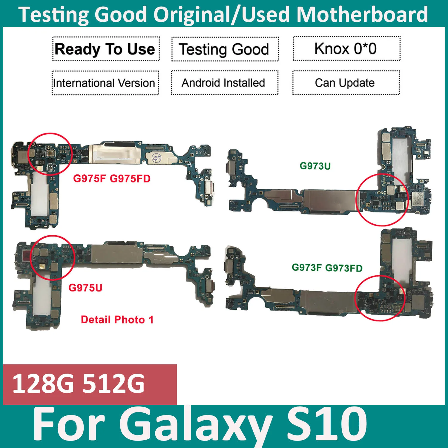 Оригинальная материнская плата для Samsung Galaxy S10 Plus G975F G975FD G975U G973FD G973F G973U 128 ГБ 512G