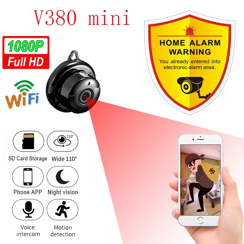 

2022 V380 HD 1080P Mini Wifi IP Camera Wireless Indoor Camera Nightvision Two Way Audio Motion Detection Baby Monitor