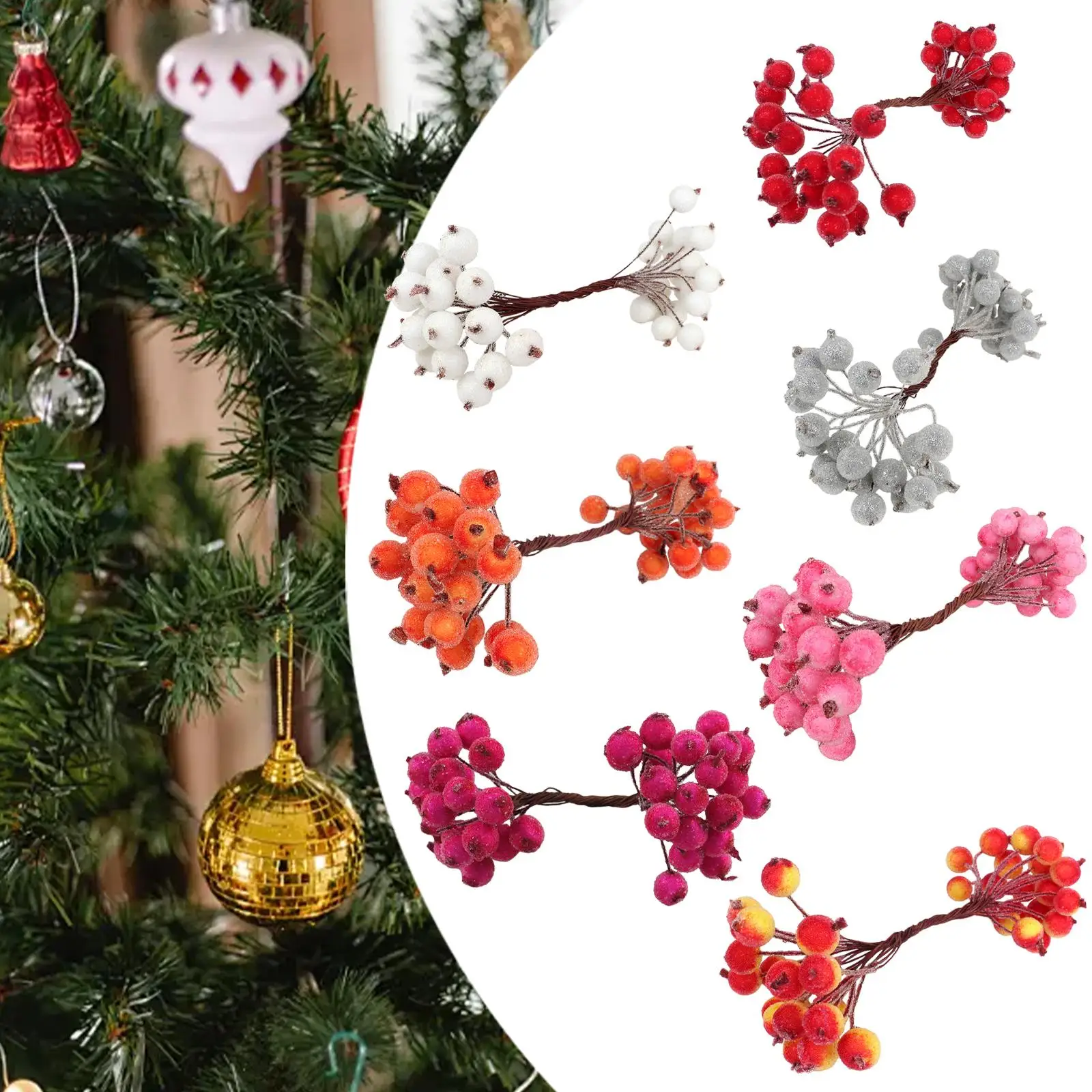 Искусственные матовые ягоды падуб 20-проволочные елочные украшения