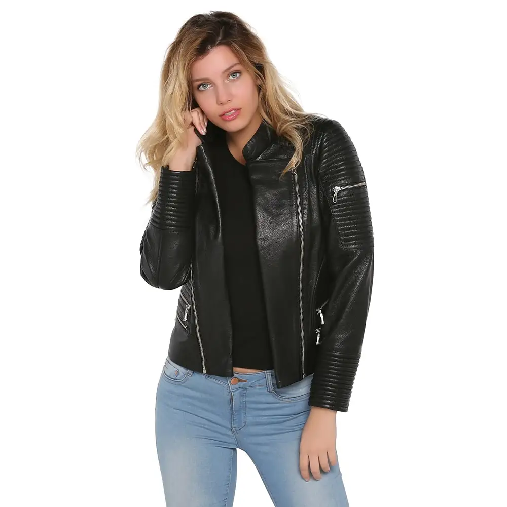 S'elite collection real leather women's jacket black Jumbo genuine leather handmade water repellent winter autumn spring for gift