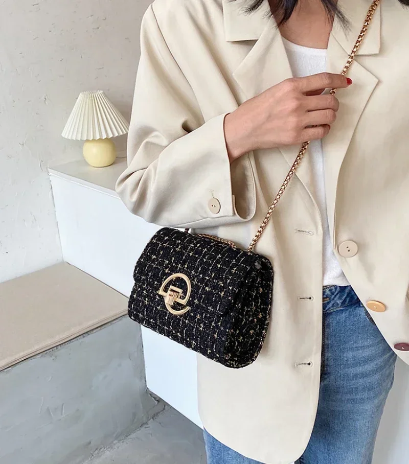 Дизайнерская Женская Твидовая Сумка На Плечо Роскошная Y2K Брендовый Кошелек Для