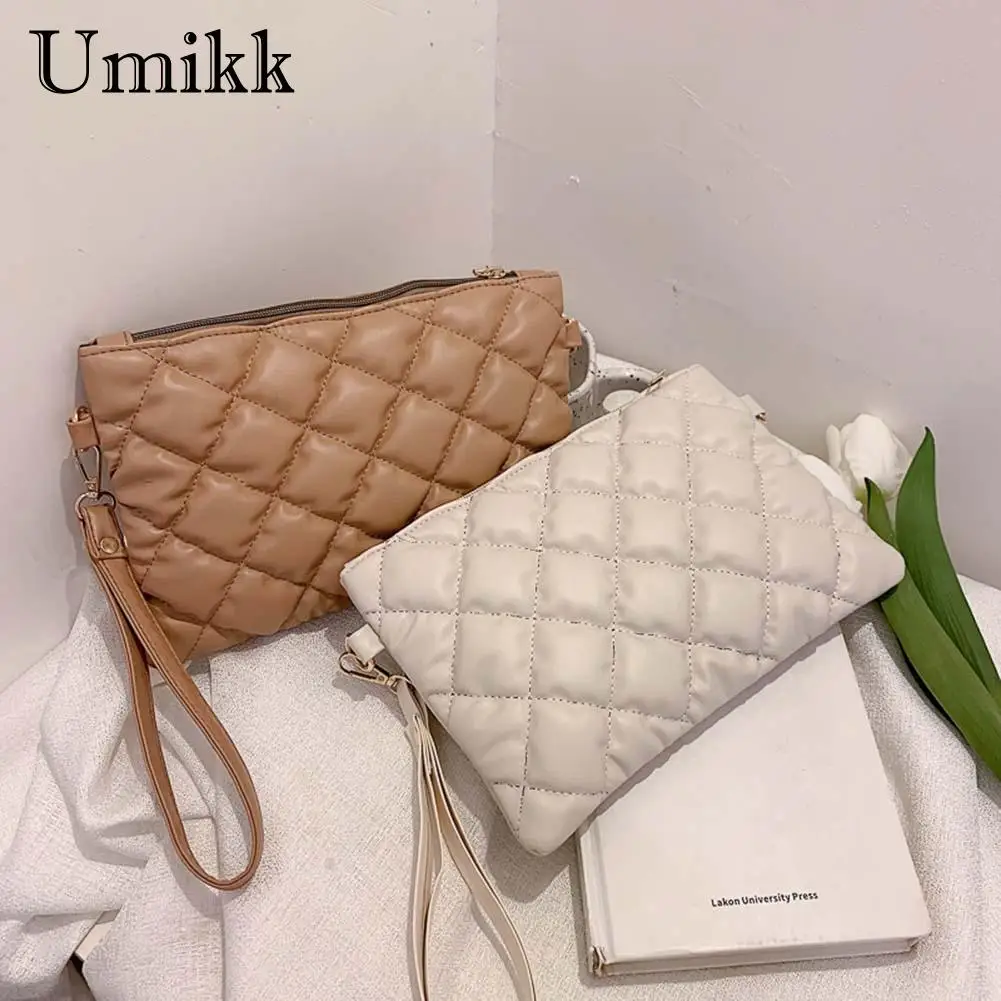 

Модный клатч-конверт в клетку с ромбовидным узором, женские повседневные сумочки из искусственной кожи с ремешком на запястье, вечерние сум...