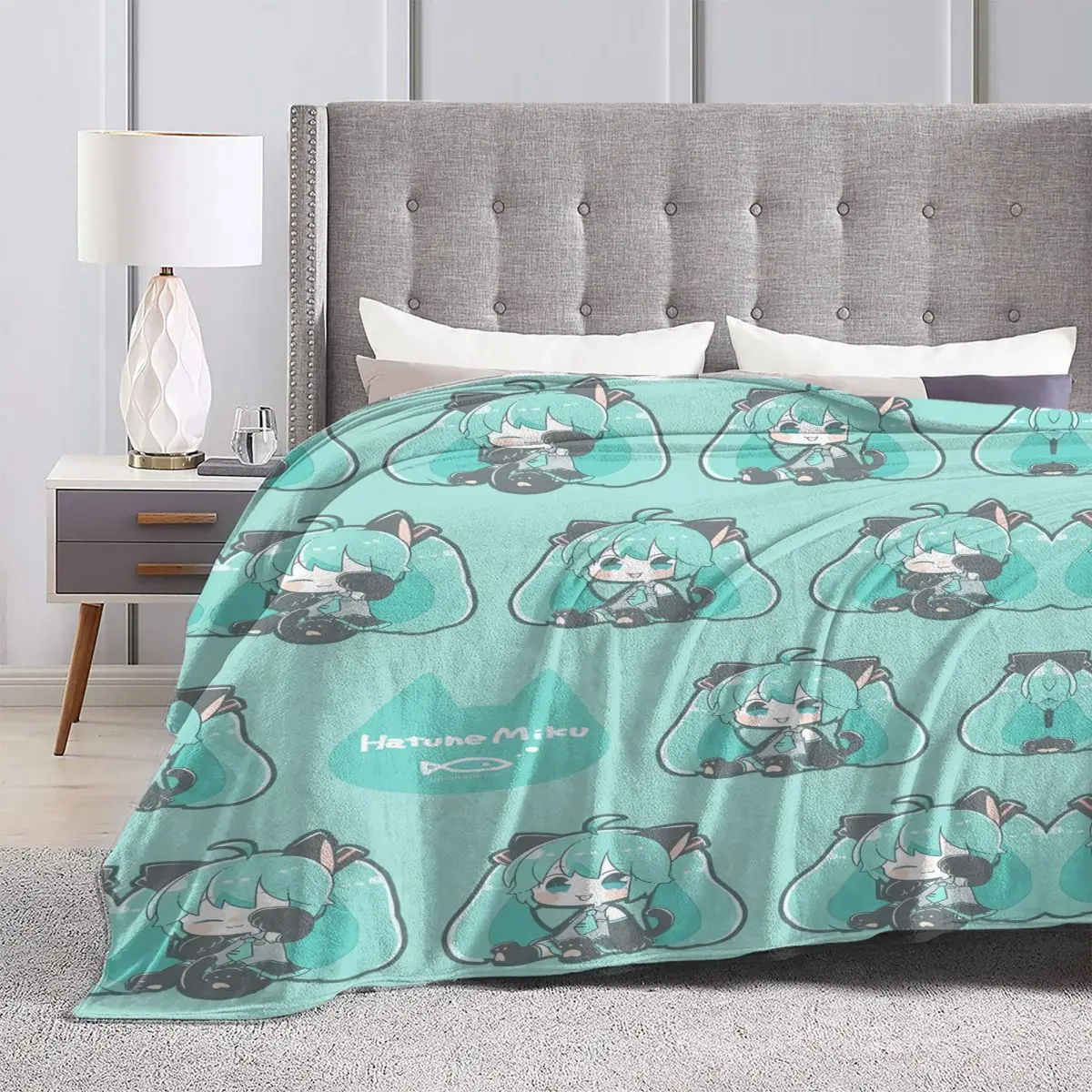 Одеяло с коллажами Хацунэ Мику дизайнерское качественное теплое мягкое
