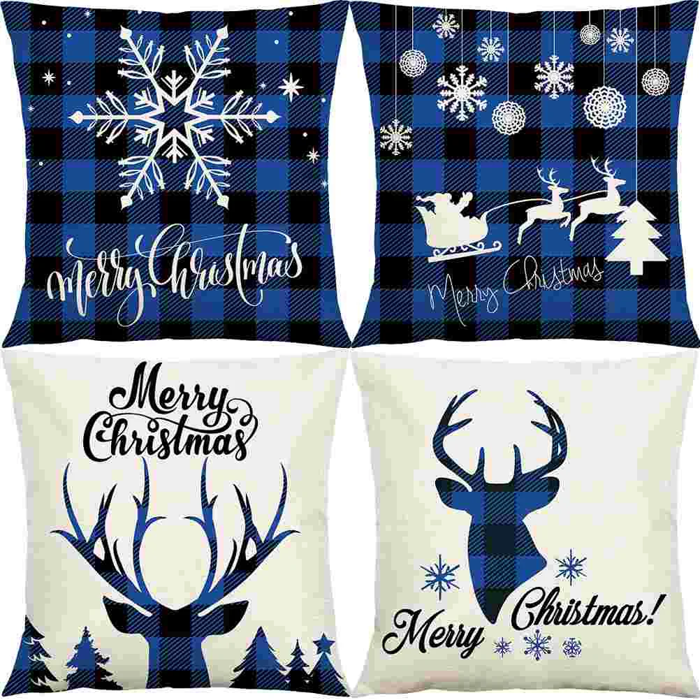 

Pillow Christmas Covers Throw Cushion Cover Case Pillows Holidaycouch Reindeer Cases Decorative Protector Square Navy 18X18