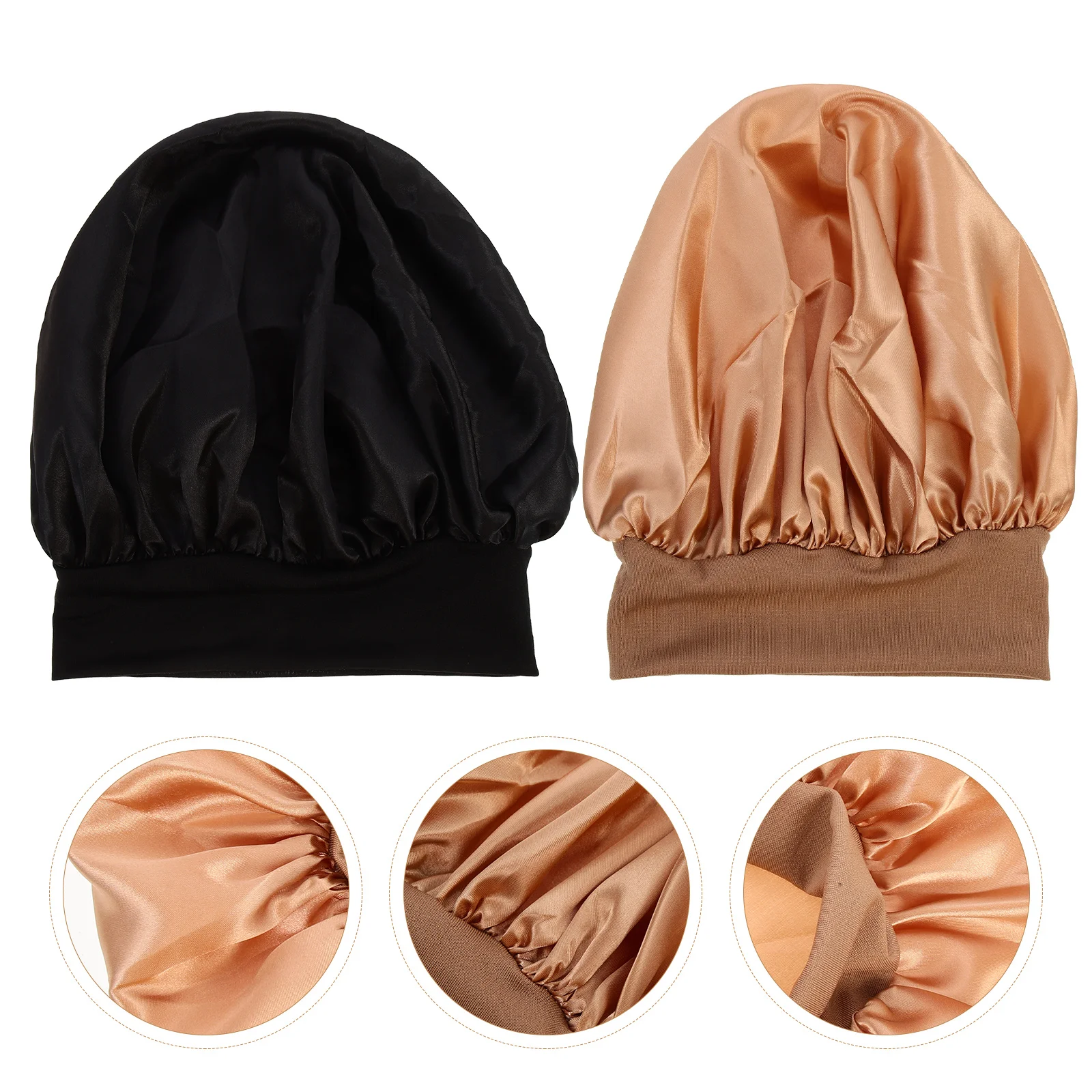 

2Pcs Comfortable Satin Beanie Hats Household Hair Bonnets Cancer Headwear