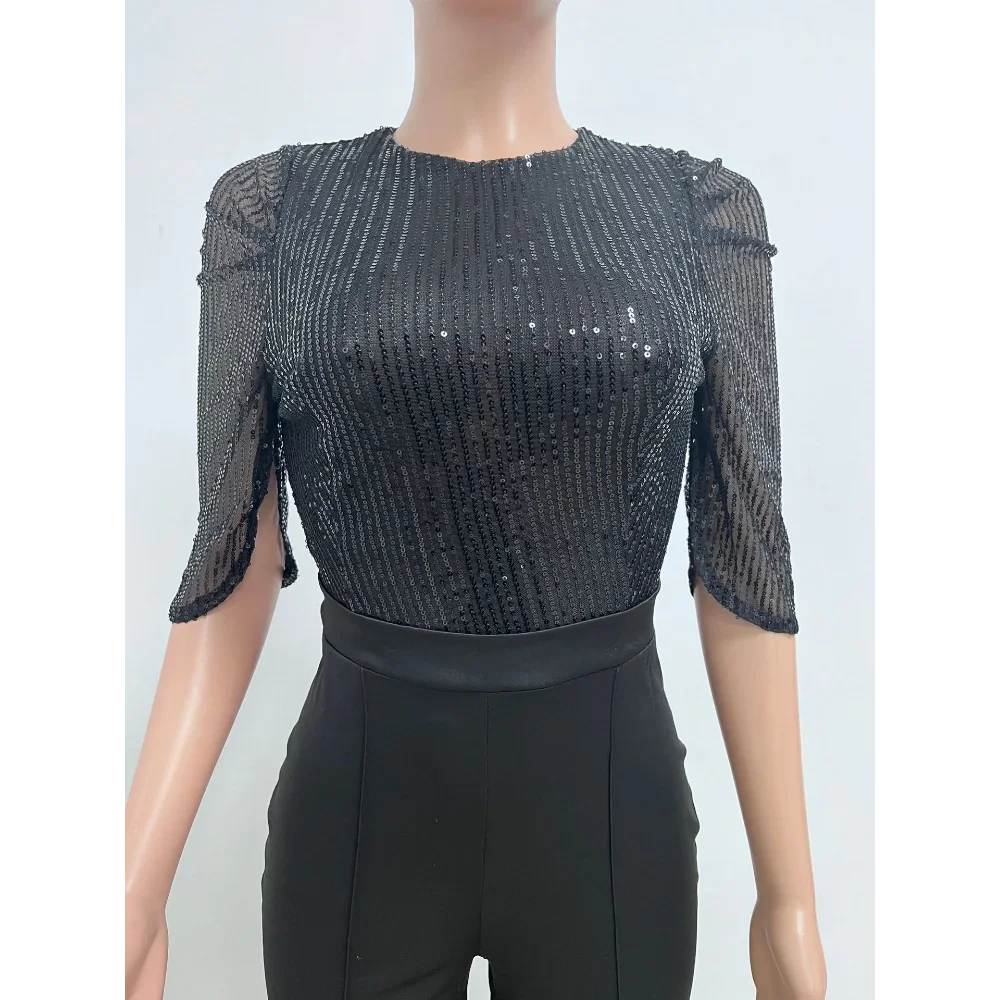 Женский комбинезон с высокой талией и пайетками элегантные комбинезоны круглым