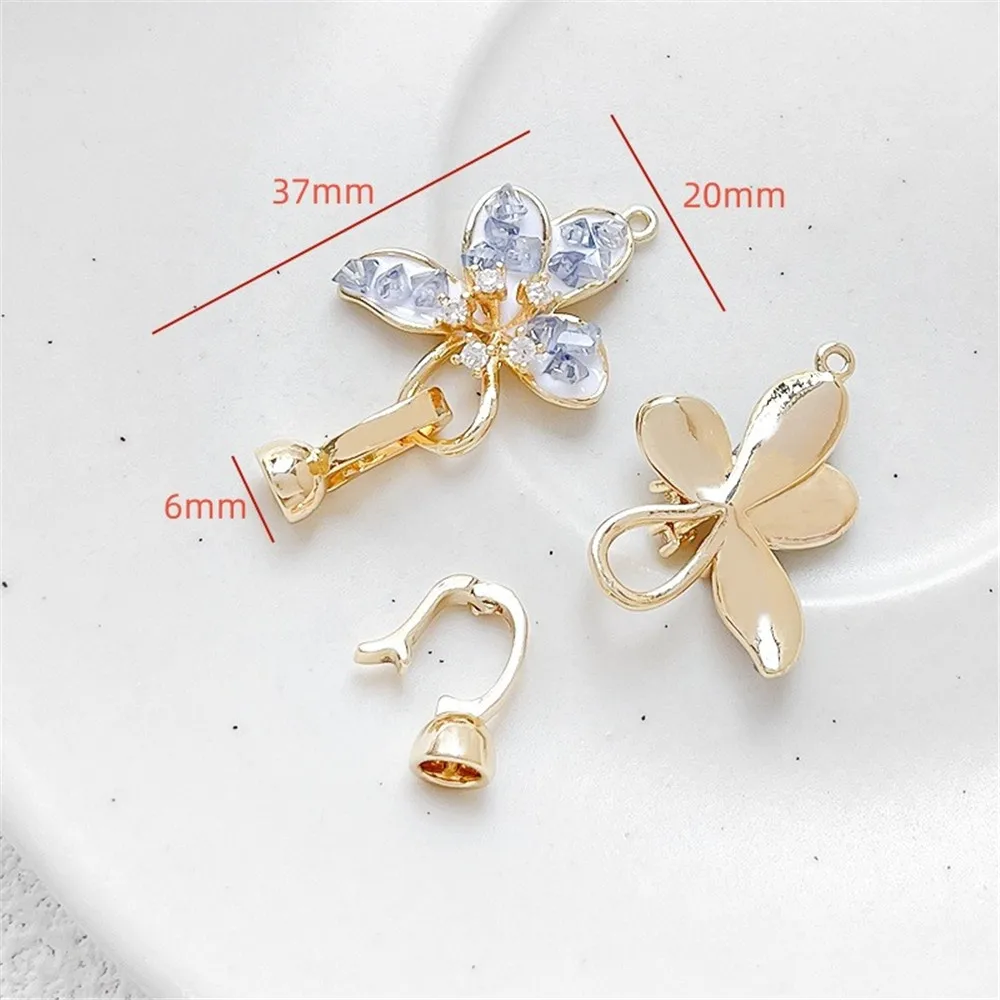 14k медная позолоченная синяя Хрустальная гардения бабочка жемчужная Пряжка