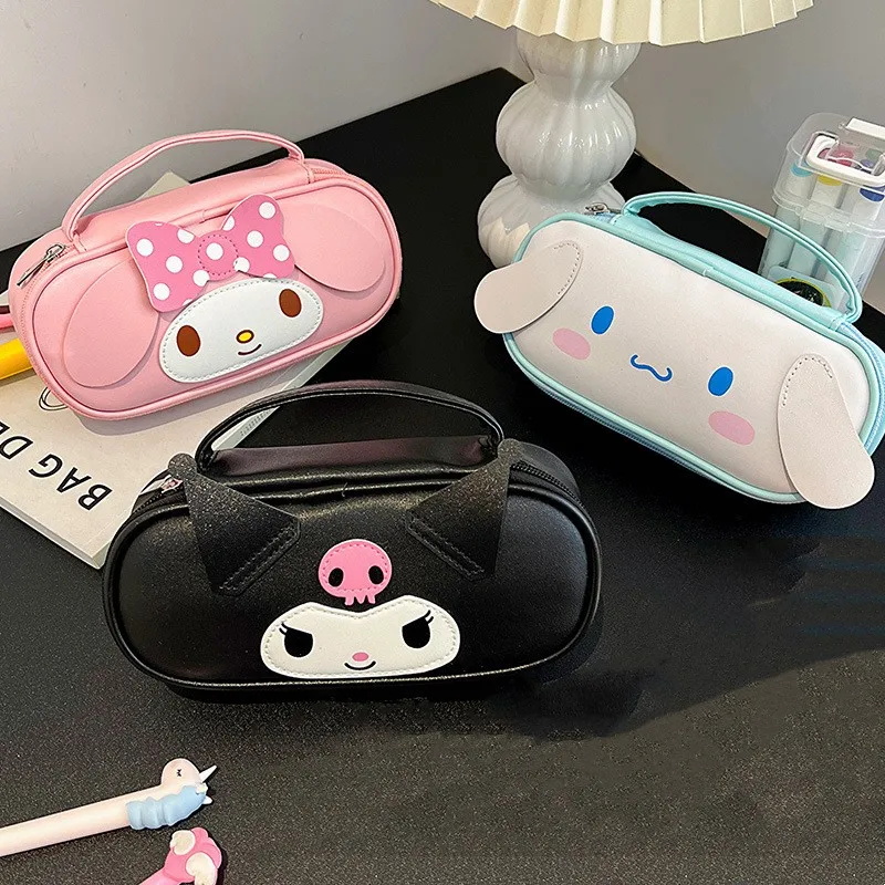 

Sanrio кожаная сумка для карандашей Kuromi Melody Cinnamoroll мультяшный портативный Карандаш большой емкости женская сумка для хранения карандашей для студентов