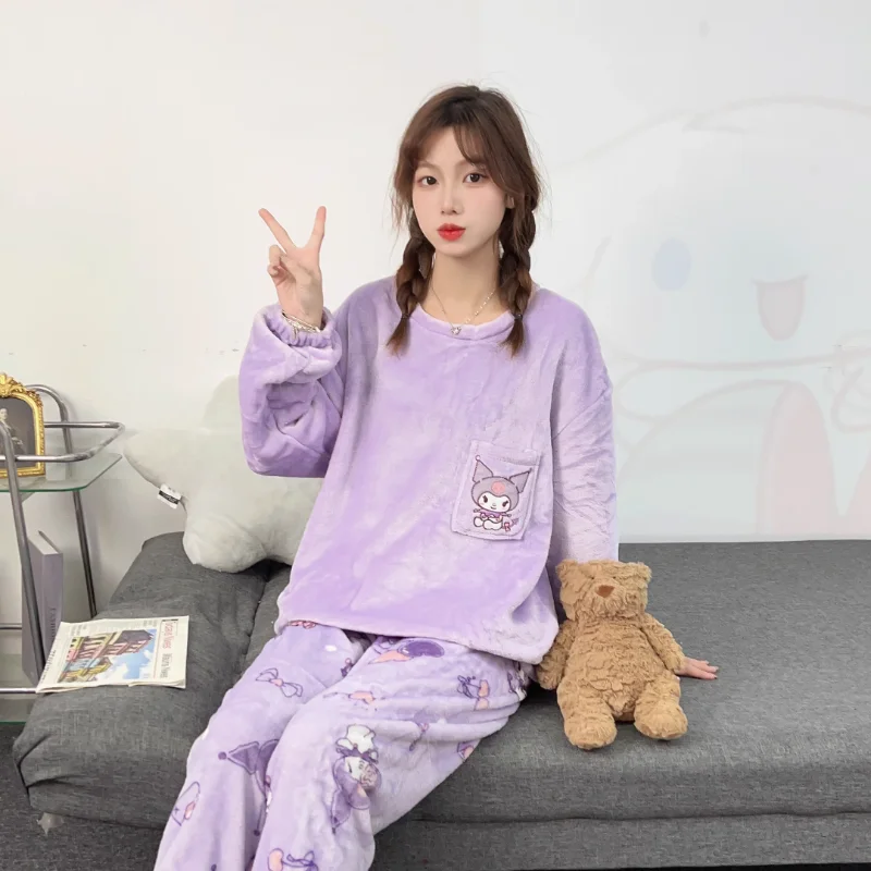 Пижама Pacha Dog Sanrio с круглым вырезом и длинным рукавом Зимний теплый костюм