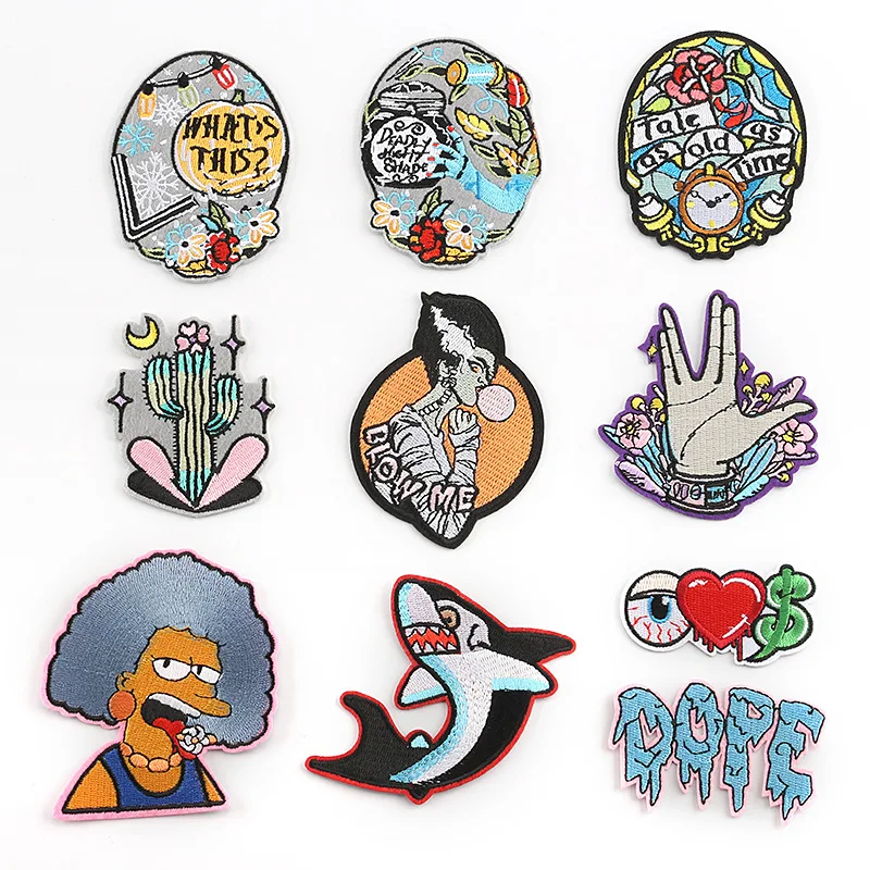 

Cartoon ironing embroidered skull punk Street Fashion English alphabet style embroidery patch clothing Diy sticker coat decor