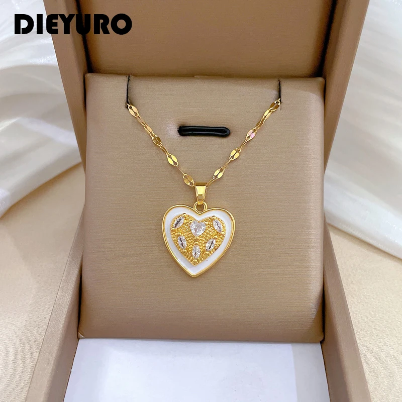 

DIEYURO 316L Stainless Steel Heart Love Pendant Necklace For Women Girl New Luxury Design Clavicle Chain Jewelry Gift Party