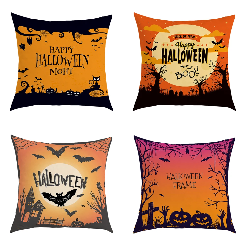 

Happy Halloween Trick Or Treat Pillowcase Cute Black Cat Pumpkin Throw Pillow Cushion Cover Farmhouse Home Sofa Chair Decor