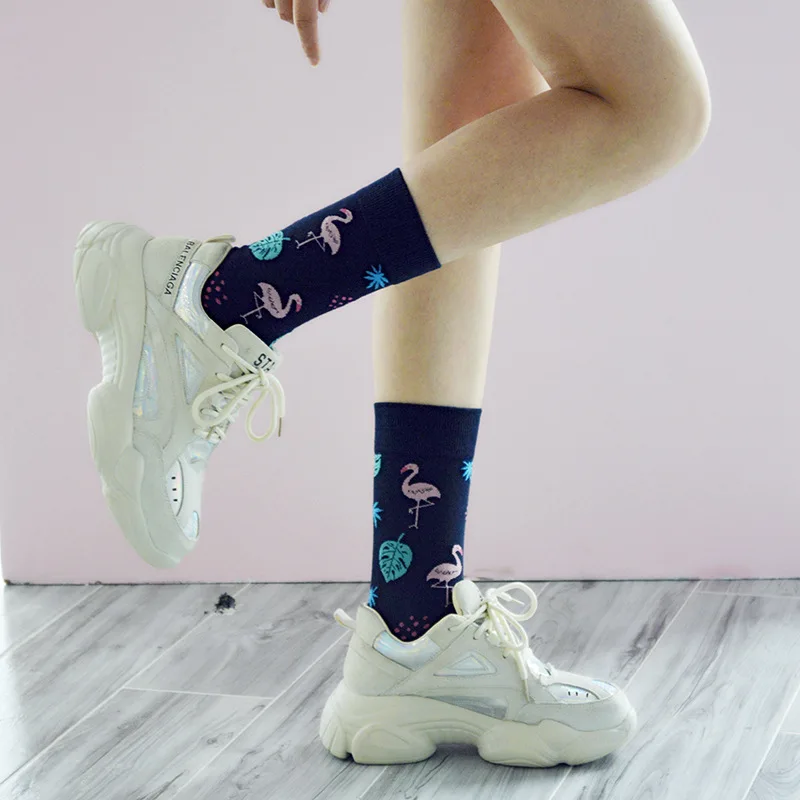 Novelty Skateboard Avocado Flamingo Cartoon Streetwear Kawaii Short Cotton Socks Happy Women Men Winter Warm Funny Cute Socks