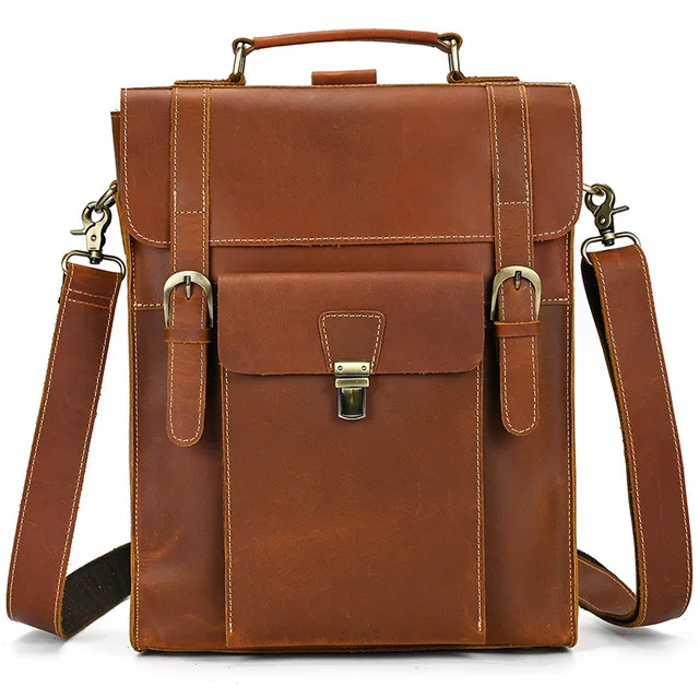 Multifunctional Men's Backpack 2022 Crazy Horse Leather Shoulder Messenger Bag For Men Handbag Clamshell School Backpack For Men