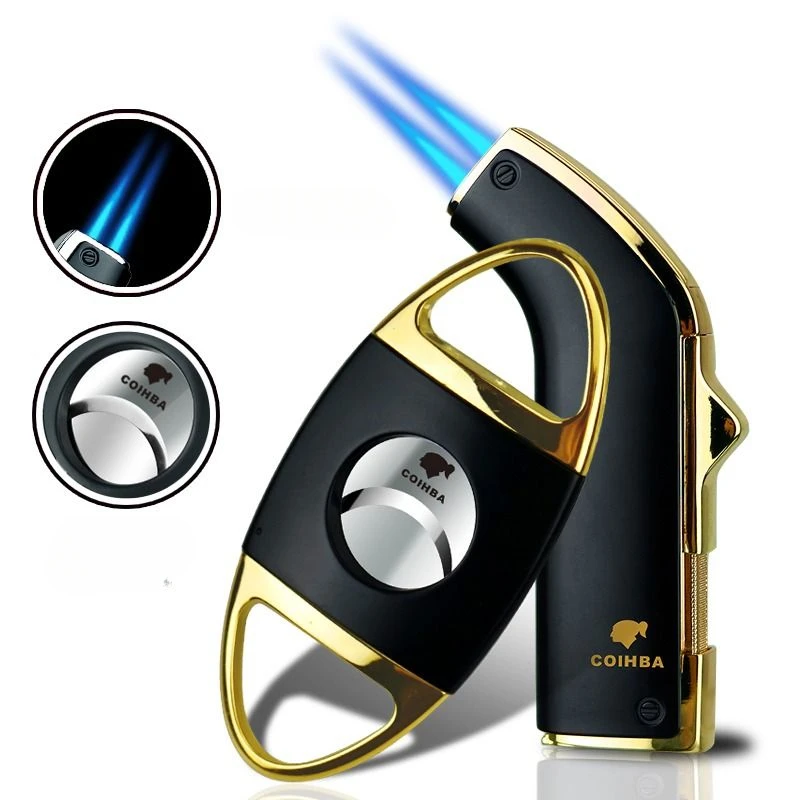 Набор зажигалки Cohiba с резаком для сигар двойная трубка ветрозащитная зажигалка