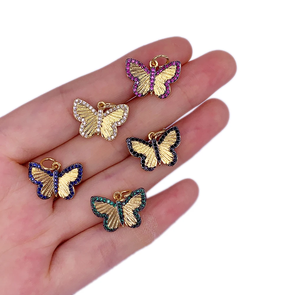 

Sweet Fashion Butterfly Necklace Pendant Gold-Plated Inset Colorful Zircon Cute Mini Girl Accessories Gift