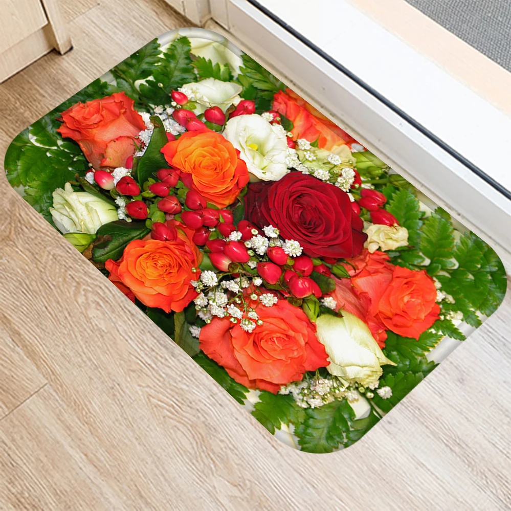 

ZHENHE Plant Flower Pattern Printed Door Mat Non-slip Floor Mat Bathroom Kitchen Entrance Carpet Home Decoration