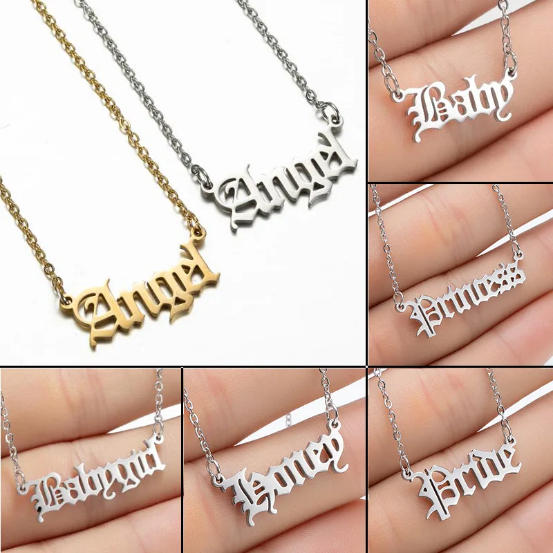 

Bxzyrt Letter Angel Stainless Steel Baby Princess Prince Honey Babygirl Name Necklace Gold Silver For Women Girls Jewelry Gifts