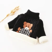 plus velvet thick warm winter girls sweater stretch cotton bear knitted bottoming turtleneck children birthday present clothes