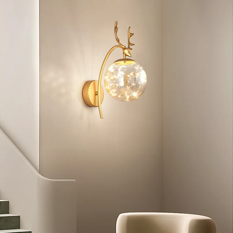 

Star antler bedside wall lamp simple lighting living room bedroom creative staircase corridor wall lamp luxury wall lamp