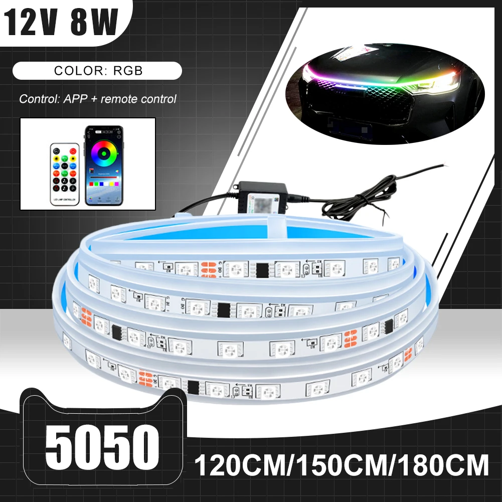 

1.8m Flexible Car Hood LED Light Strip DRL 12V RGB LED Daytime Running Light Decorative Light Grill Headlight APP Remote Control